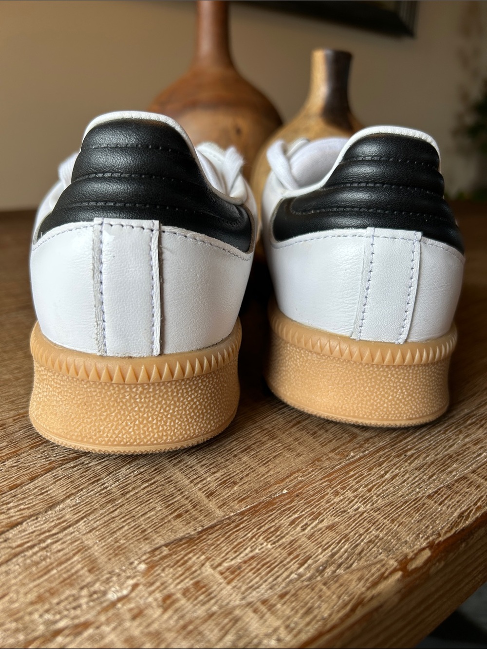adidas Samba Retro Leather Sneakers - White with Green Stripes and Gum Sole - Picture 2 of 4